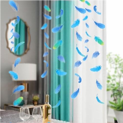 2Pcs 2.7Meter Blue Plastic Feather Romantic Party Garlands Summer Bunting Banner Wedding Bohemian Girls Room Hanging Decorations