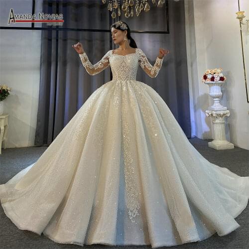 2021 New lace wedding dresses off white color with full beading custom order