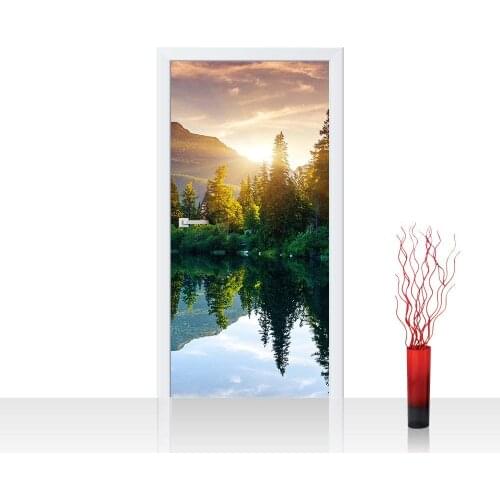 3D Door Mural Forest Reflection Door Sticker Wallpaper Wall Print Decal Wall Deco Wall Mural Photo self adhesive door wrap