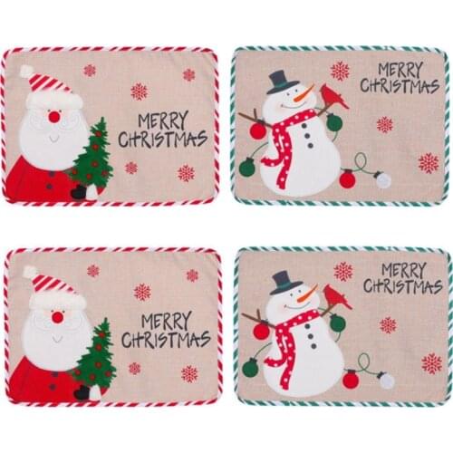 4PCS New Embroidered Santa Claus Snowman Table Mat Christmas Restaurant Hotel Table Potholder Decoration