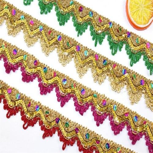 5 yards 3.5 cm gold and silver sequined lace dance costume accessories beaded national wind color lace