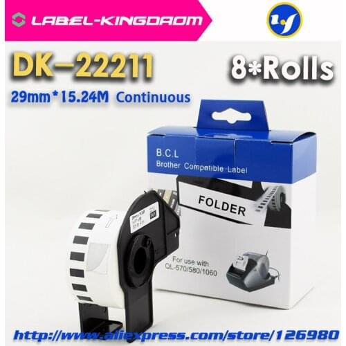 8 Rolls Generic DK-22211 Label 29mm*15.24M Continuous Compatible for Brother Printer QL-570/700 All Include Plastic Holder