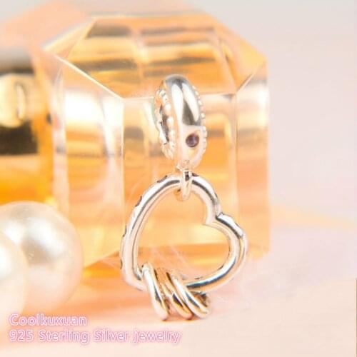 925 Sterling Silver Heart Highlights Dangle Charm, Lilac & Royal Purple Crystals & Clear CZ Beads Fit Pandora Charms Bracelet
