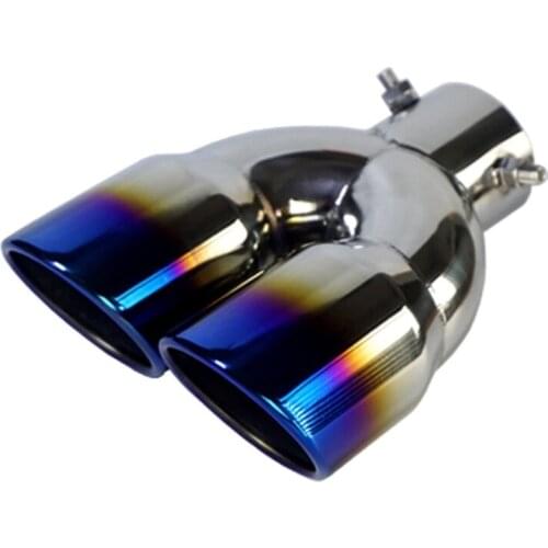 Car Exhaust Pipe Muffler Tail Pipe Double Outlet Tailpipe Universal Stainless Steel Dual Rear Noise Canceller