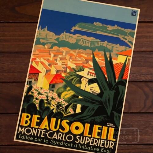 Beausoleil Landscape World Travel Room Frame Vintage Kraft Decorative Poster DIY Wall Canvas Sticker Delicate Home Bar Decor Gif