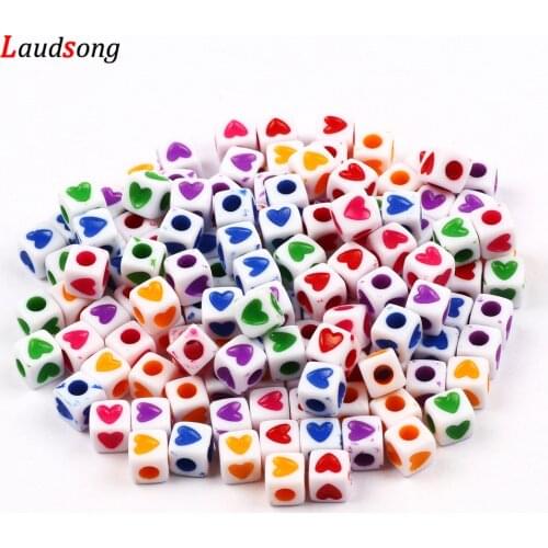 300Pcs 5X5mm Mixed Color Acrylic Heart Square Spacer Loose Beads For Jewelry Making Necklace Bracelet DIY Jewelry Accessories