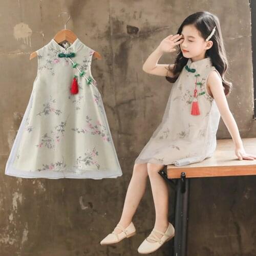 Childrens clothing cheongsam girls Hanfu summer new style little girl ethnic style retro dress baby skirt