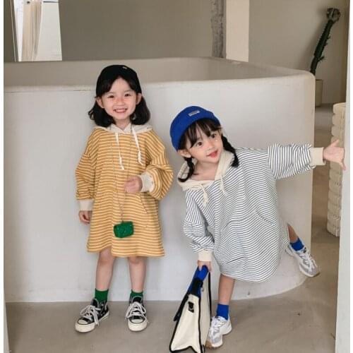 Girl Dress Kids Baby Gown 2021 Stripe Winter Autumn Plus Thicken Outwear School Toddler Long sleeve Uniform Children Clothing