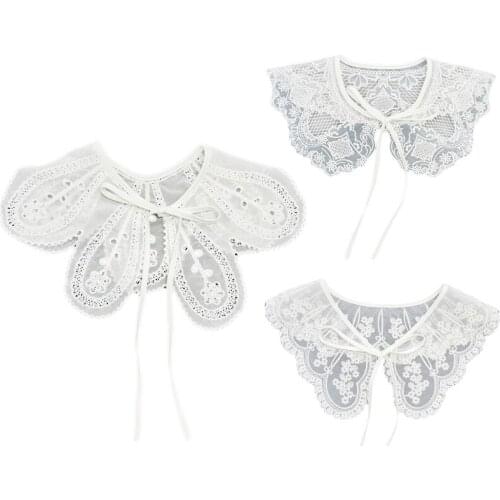 Fancy Removable False Shirt Collar Woman Floral Embroidery Faux Collar Lace Tie Vintage Women Clothing Accessories