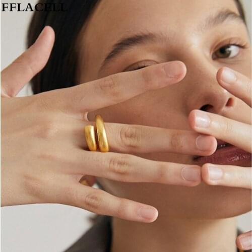FFLACELL 2020 Korean Spring Fashion Personality Minimalism Golden Metal Opening Adjustable Ring for Women Jewelry Gift