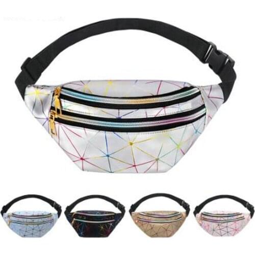 G1921 Holographic Waist Bag for Women Glitter Fanny Pack Waterproof Geometric Belt Bag Fashion Laser Waist Pack Phone Pouch