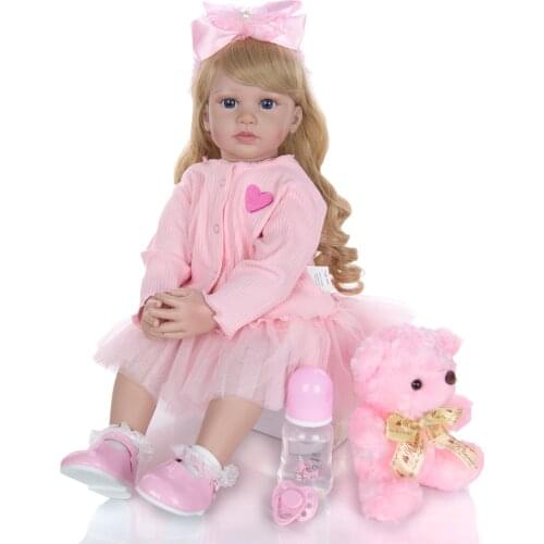 KEIUMI Fashion Reborn Baby Doll Girl 60 cm Silicone Stuffed Doll with Gold Long Curls truly Princess twins For Christmas Gift
