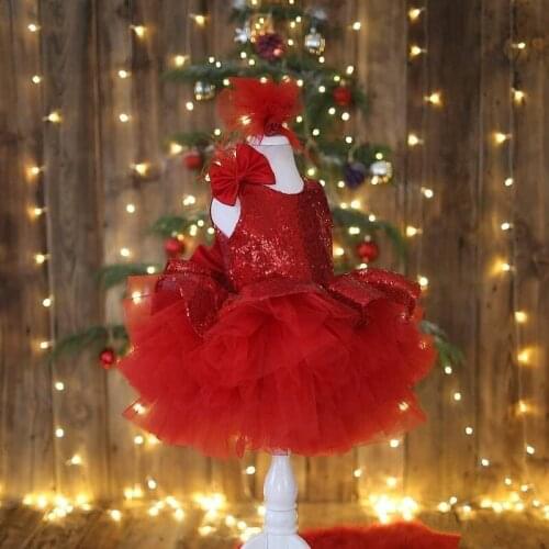 Red Baby GirlsTutu Dresses Ball Gown For Weddings Sequined Tiered Puffy Tulle Girls Pageant Dress Kids Birthday Gown Custom