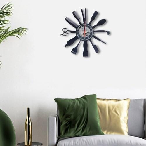 NHBR Creative Vinyl Clock CD Record Art Wall Clock Hairdresser Barber Tools Design Clock