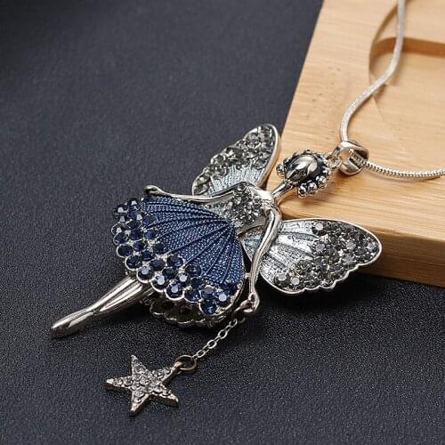 Cartoon Pendant Angel Necklace Zirconia Star Women Ladies Winter Necklace Long Sweater Necklace Chain Little Princess Decoration