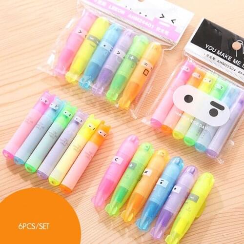 Multi-Color Pocket Highlighter Pen Marker Paint Pens Set, 6PCS, Marker Coloring Pens Highlighter, Clear View, Round /Chisel Tip