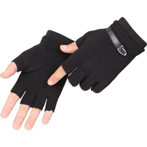 Men Winter Gloves Fleece Warm Stretch Half Finger Gloves Unisex Fingerless Mittens Outdoor Bicycle Driving Black Mens Gloves