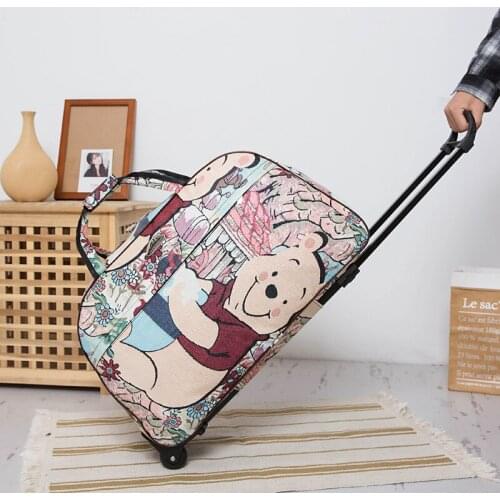 Pull-rod Bag Lady Portable Luggage Bag Large Capacity Canvas Student Lovely Travel Bag
