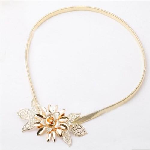 Flower Leaves Metal Buckle Belt For Dresses Women Ladies Elastic Waist Chain Belts Female Gold Thin Belts Fashion 2020 Waistband