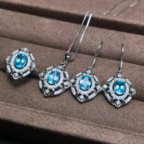 KJJEAXCMY boutique jewels 925 sterling silver with natural topaz ring pendant earrings for lady set goddess