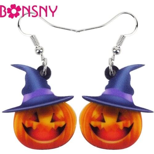 Bonsny Drop Dangle Acrylic Cartoon Happy Pumpkin Earrings Halloween Festival Novelty Jewelry For Girls Women Teen Anime Gift