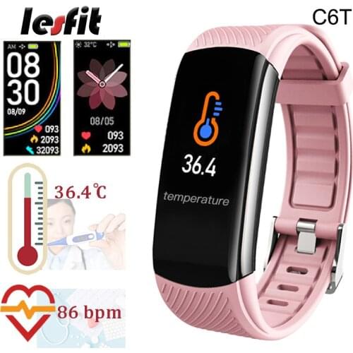 Lesfit Pink Silicone Temperature Smart Bracelet Women Waterproof Android Smart Clock Men Bands Smart Wristband Fitness Tracker