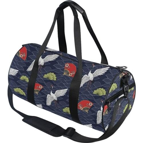 Red-crowned Crane Print Drum Sports Bag Men Women Casual Large Capacity Outdoor Travel Gym Bag Canvas Shoulder Bag Tote Handbag
