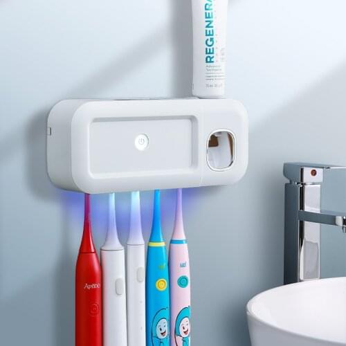 UV Toothbrush Sterilizer Rechargeable Punch-Free Toothbrush Container With Solar Panel Automatic Toothpaste Bathroom Accessories