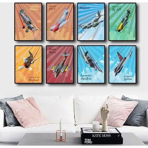 World Famous Plane Aircraft Pop Colorful Painting Art Home Decor Picture Quality Canvas Posters Bedroom Living Sofa Wall Deco