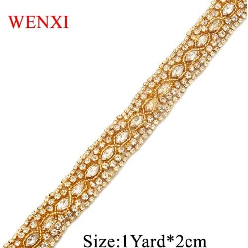 "WENXI 10YARDS Wholesale Wedding Dress Belt Crystal Rhinestone Applique For Bridal Gown Sash Clear Rose Gold Crystal WX804