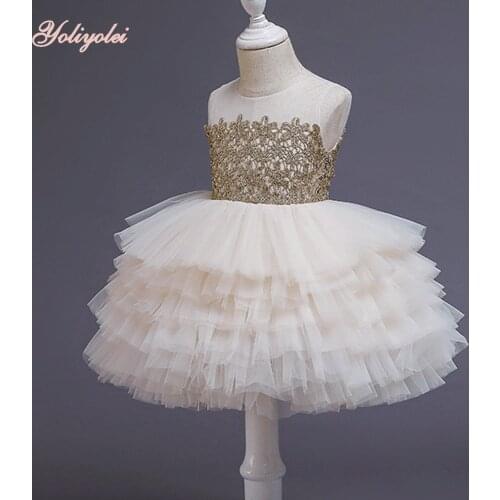 Yoliyolei Ball Gown Baby Girls Princess Dresses 2020 Summer Evening Clothes Party Birthday Holiday Fluffy Tulle Shiny dresses