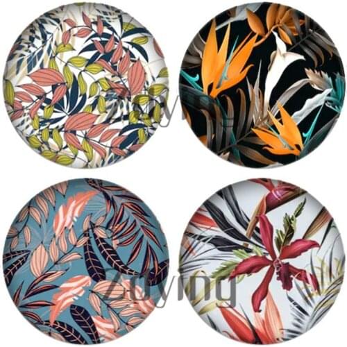 Zdying Tropical Tree Leaves Plant Round Glass Photo Cabochon 12mm 16mm 18mm 20mm 25mm DIY Keychain Earrings Jewelry Findings