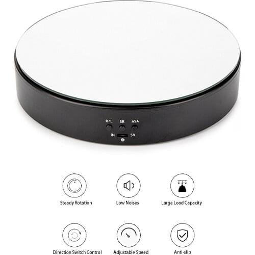 360 Degree Electric Rotating Turntable Display Max Load 5kg 20cm Mirror Jewelry Display Stand Base Showing Holder