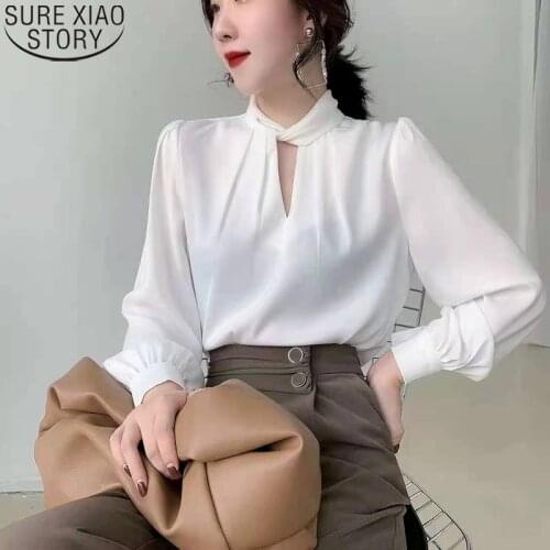 Office Lady Long Lantern Sleeve Shirt 2021 Autumn New Elegant Fashion Acetate Satin Blouses Women Tops Blusa Mujer Clothes 16877