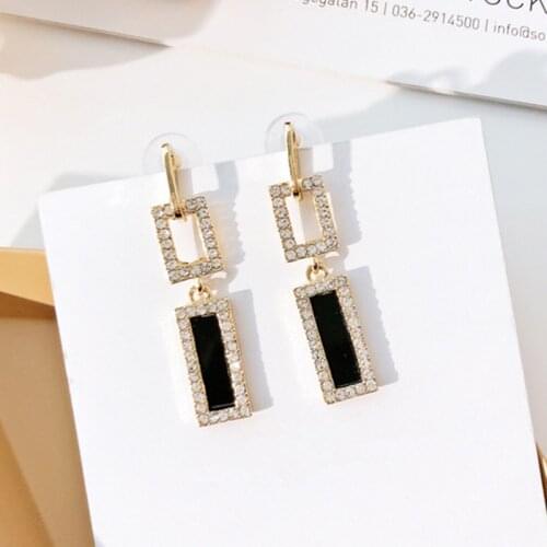 Geometric Double Square Shiny Rhinestone Earrings for Women Fashion Korean Statement Drop Dangle Earring Lady Jewelry 6B3014