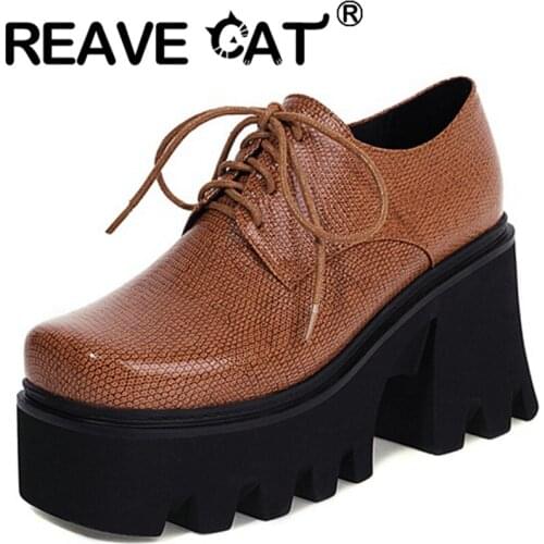 REAVE CAT 2021 Summer Ladies Sexy Pumps Lace Up Chunky Platforms High Thick Heel Sole 8cm Square Toe Punk Size 35-44 A4155