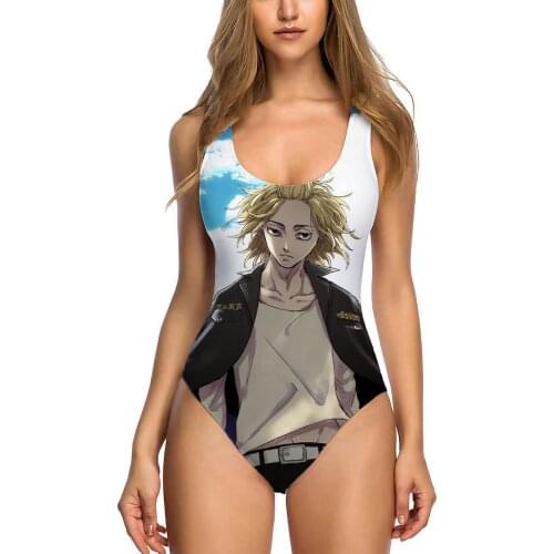 Women Swimsuit Tokyo Revengers Anime Cosplay Sexy Backless High Waist Bikinis Tummy Control Slimming Beach Bathing Swimwear Suit