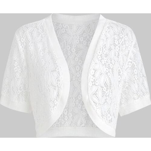 Rosegal Plus Size Open Front Lace Panel Crop Top Women Summer Vintage Tops 2019 White Hollow Out Short Sleeve T-shirts 5XL