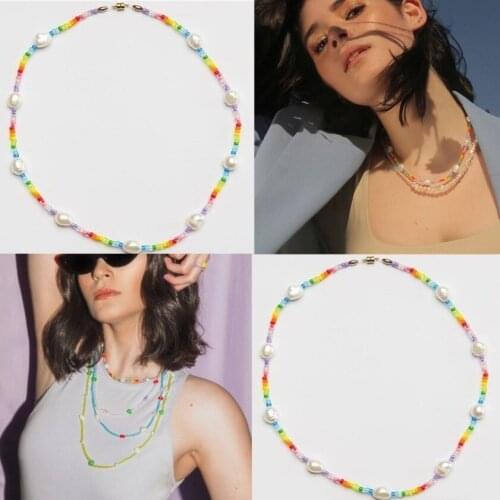 Handmade Beaded Necklace for Women,Y2K Style Necklace,Colorful Seed Bead Necklace Hip hop Chain Female necklace