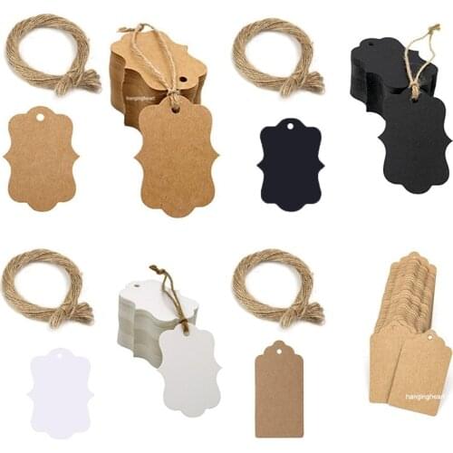 100pcs Blank Kraft Paper Tags White Black Retro Package Bags Label Garment Shoes Decor Accessories Product Hang Tag Gift Cards