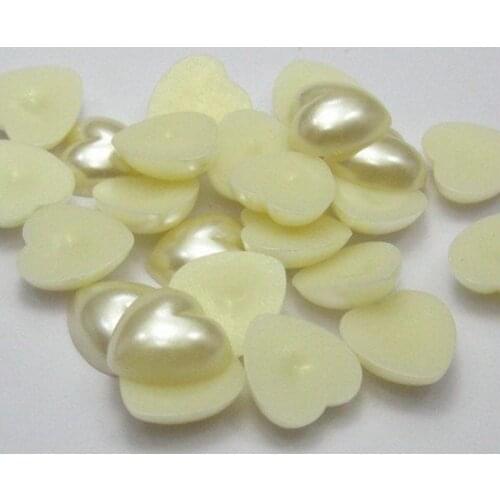100 Ivory Heart Half Pearl Bead 14mm Flat Back Scrapbook Craft