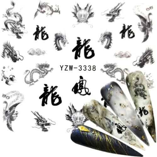 2020 Nail Water Stickers Black Chinese Style Dragon / Eagle Design Nail Art Stickers Decals DIY Beauty Creative Nail Decorations