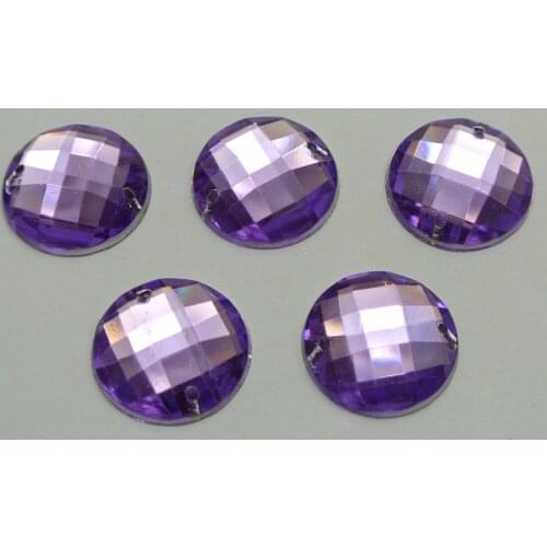 50 Purple Acrylic Flatback Sewing Rhinestone Round Button 18mm Sew on beads