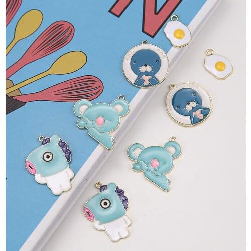 6 pcs Alloy Hippo Koala Bear Omelet Seal Enamel Charms DIY Bracelet Cartoon Animals Pendants Handmade Jewelry Accessories FX092