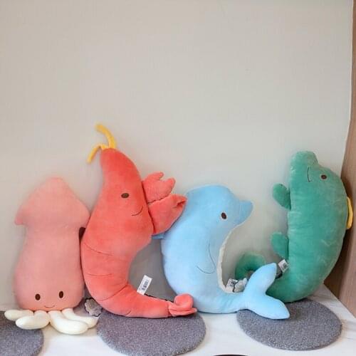 65CM Plush Toy Squid Dolphin Sea World Animals Sea Prawn Chameleon Soft Stuffed Chair Cushion Sofa Home Decor For Kids Gifts