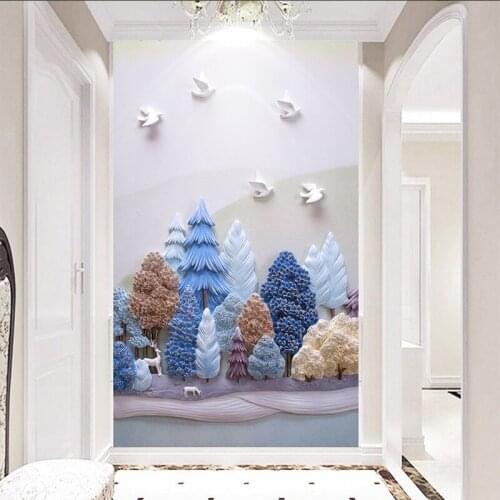 Custom Any Size Elk Eagles Forest Relief Abstract Vertical Wall Cloth Corridor Home Furnishing Decorative Waterproof Wall Paper