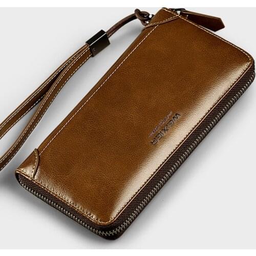 Brand Long Wallet Men Double Zipper Coin Pocket Purse Men Wallets Casual Business Card Holder Vintage Large Wallet Male Clutch