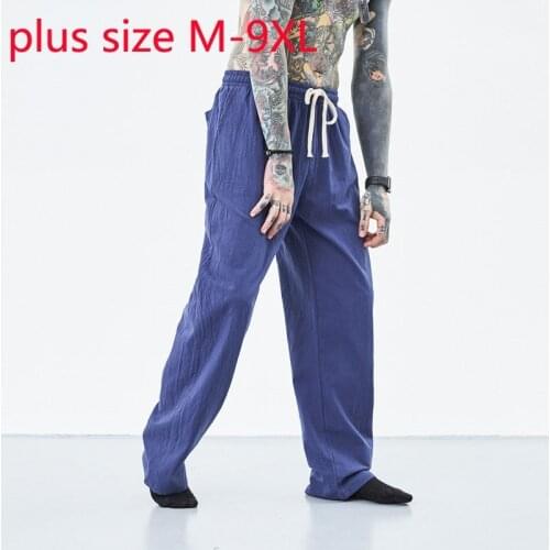 New Arrival Linen Pants Men Summer Straight Tube Thin Loose Casual Fashion Spring And Summer Full Length Plus Size M-7XL 8XL 9XL