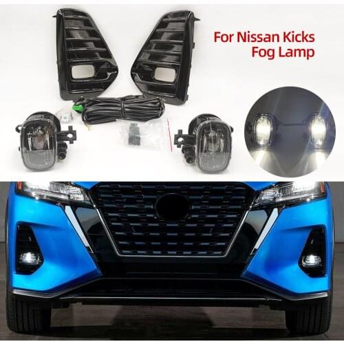CSCSNL 1Set LED Fog Lamp For Nissan Kicks 2021 Fog Light Headlight Driving Lamp Cover Grill Bezel Frame Wire Harness Switch
