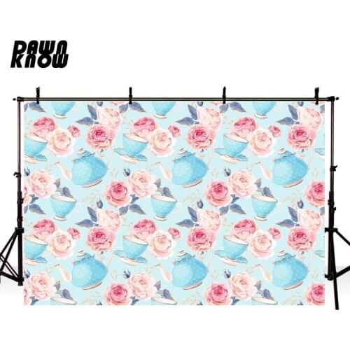 DAWNKNOW Cartoon Flower Photography Background Children Cup Photographic Backdrops Photo Studio Wedding Photocall GY065